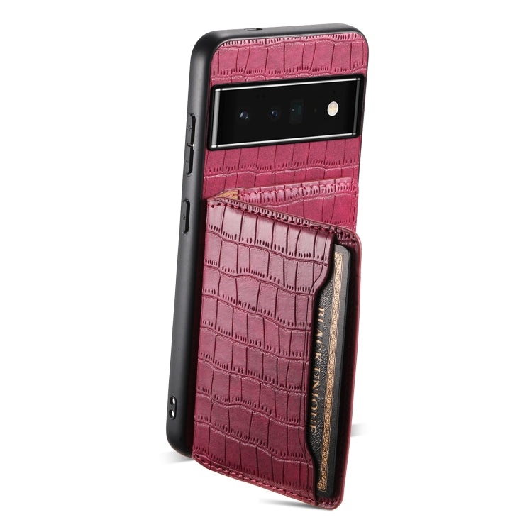 For Google Pixel 6 Pro Crocodile Texture Card Bag Design Full Coverage Phone Case(Red) - Google Cases by PMC TechLife | Online Shopping South Africa | PMC TechLife | Buy Now Pay Later Mobicred