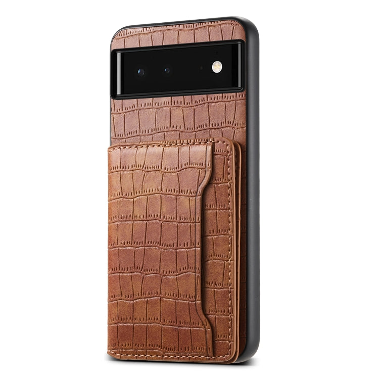 For Google Pixel 6 Crocodile Texture Card Bag Design Full Coverage Phone Case(Brown) - Google Cases by PMC TechLife | Online Shopping South Africa | PMC TechLife | Buy Now Pay Later Mobicred