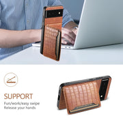 For Google Pixel 6 Crocodile Texture Card Bag Design Full Coverage Phone Case(Brown)