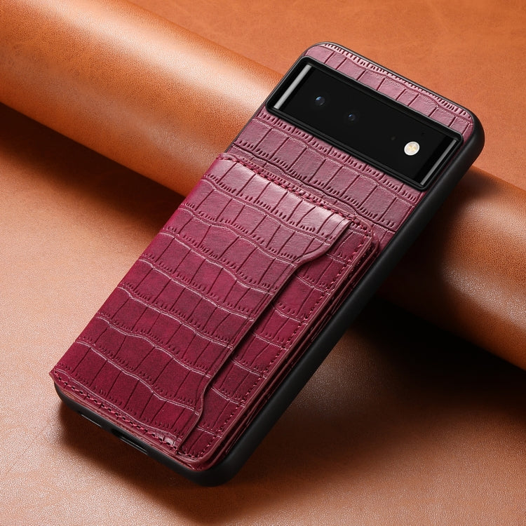 For Google Pixel 6 Crocodile Texture Card Bag Design Full Coverage Phone Case(Red) - Google Cases by PMC TechLife | Online Shopping South Africa | PMC TechLife | Buy Now Pay Later Mobicred