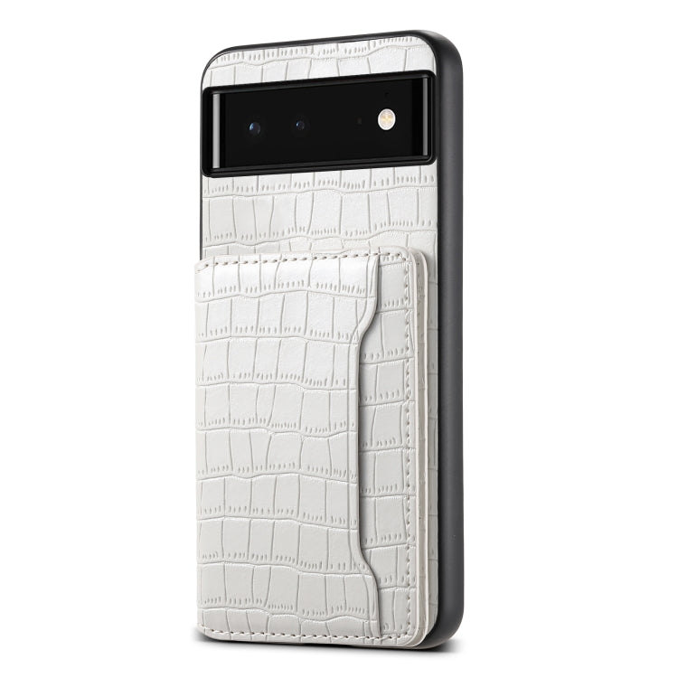 For Google Pixel 6 Crocodile Texture Card Bag Design Full Coverage Phone Case(White) - Google Cases by PMC TechLife | Online Shopping South Africa | PMC TechLife | Buy Now Pay Later Mobicred