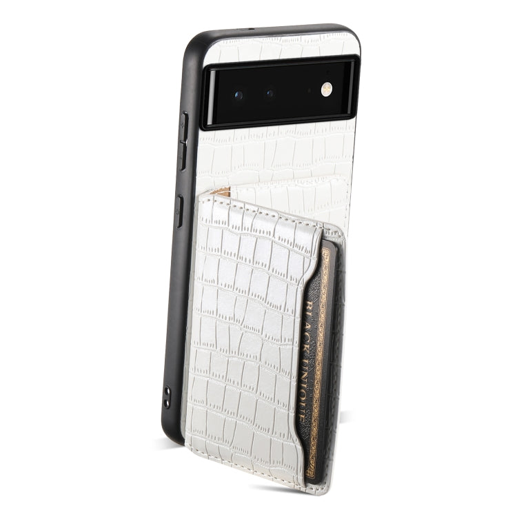 For Google Pixel 6 Crocodile Texture Card Bag Design Full Coverage Phone Case(White) - Google Cases by PMC TechLife | Online Shopping South Africa | PMC TechLife | Buy Now Pay Later Mobicred