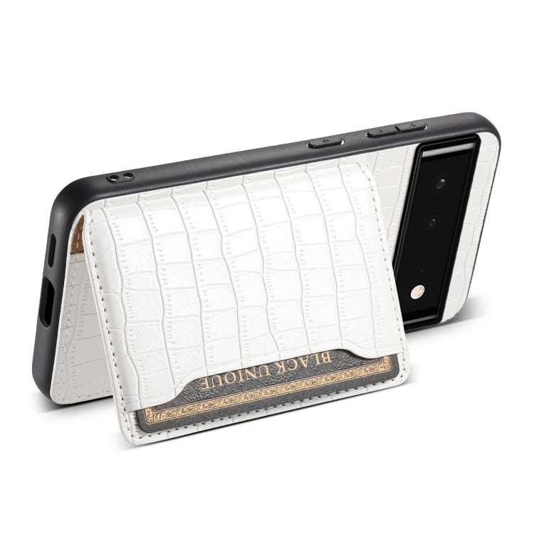 For Google Pixel 6 Crocodile Texture Card Bag Design Full Coverage Phone Case(White) - Google Cases by PMC TechLife | Online Shopping South Africa | PMC TechLife | Buy Now Pay Later Mobicred