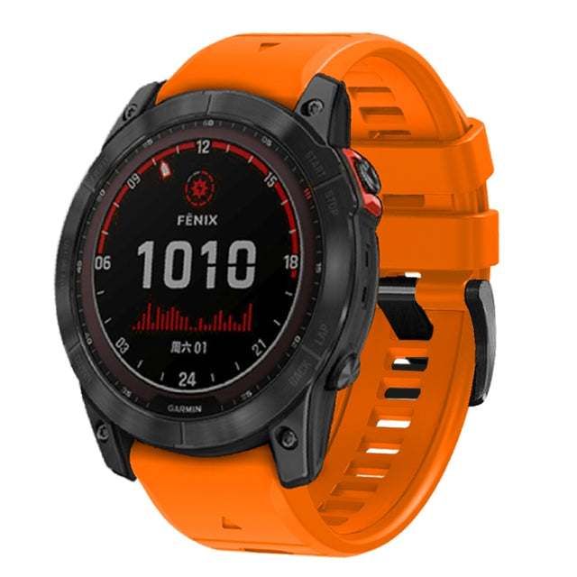 For Garmin Fenix 7X 26mm Solid Color Steel Buckle Silicone Quick Release Watch Band(Orange)