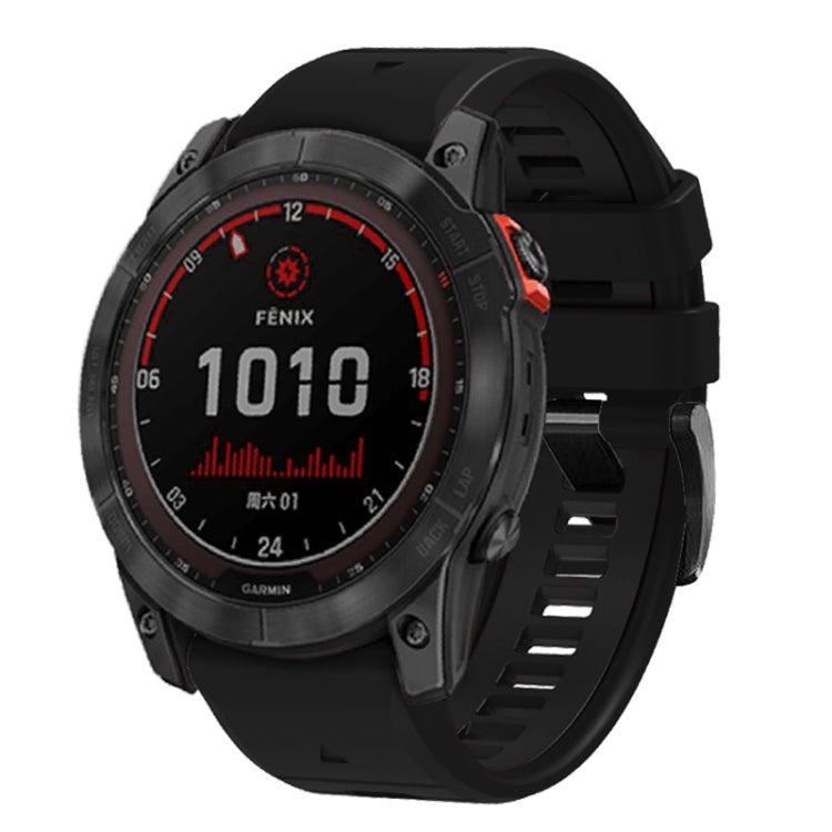 For Garmin Fenix 7X 26mm Solid Color Steel Buckle Silicone Quick Release Watch Band(Black) - free shipping - PMC TechLife - Order now!