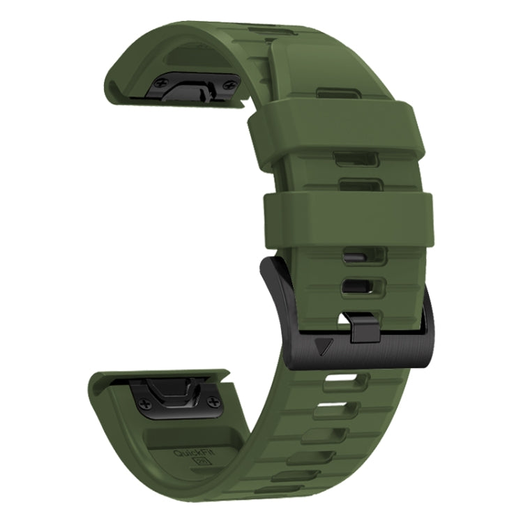 For Garmin Fenix 7X 26mm Solid Color Steel Buckle Silicone Quick Release Watch Band(Army Green)