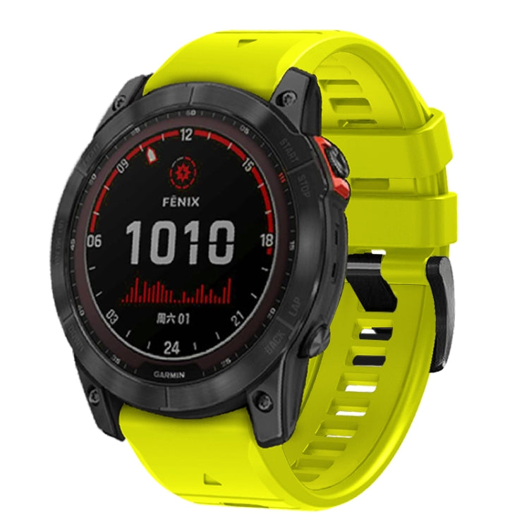 For Garmin Fenix 7X 26mm Solid Color Steel Buckle Silicone Quick Release Watch Band(Lime Green) - Watch Bands by PMC TechLife | Online Shopping South Africa | PMC TechLife