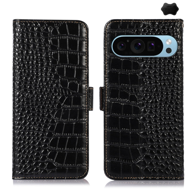 For Google Pixel 9 Crocodile Top Layer Cowhide Leather Phone Case(Black) - Google Cases by PMC TechLife | Online Shopping South Africa | PMC TechLife | Buy Now Pay Later Mobicred
