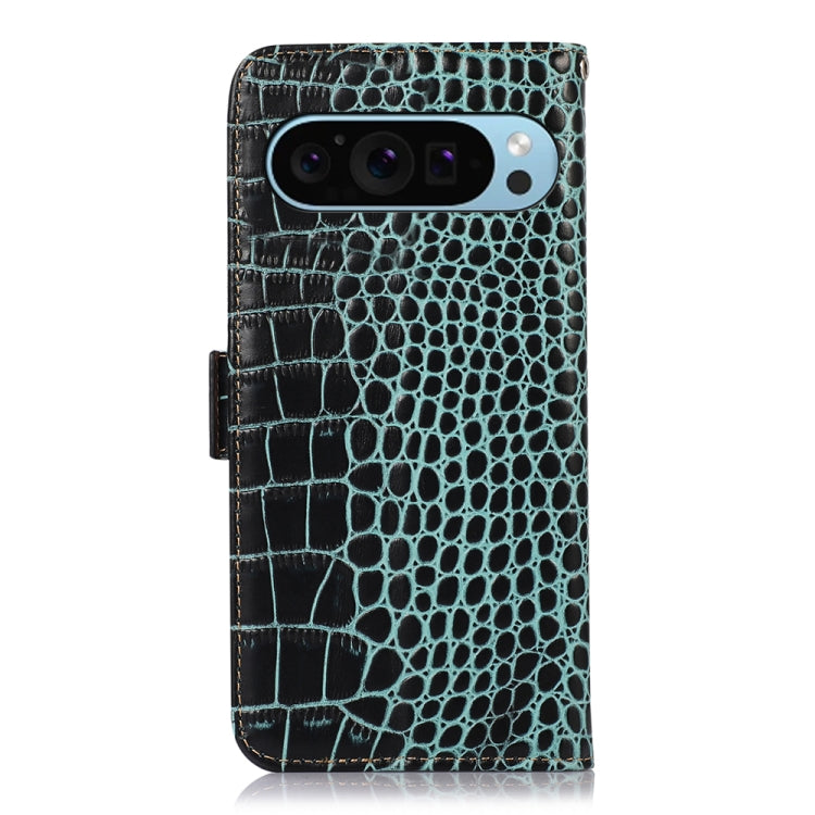 For Google Pixel 9 Crocodile Top Layer Cowhide Leather Phone Case(Green) - Google Cases by PMC TechLife | Online Shopping South Africa | PMC TechLife | Buy Now Pay Later Mobicred