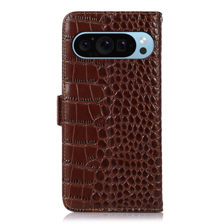 For Google Pixel 9 Crocodile Top Layer Cowhide Leather Phone Case(Brown) - Google Cases by PMC TechLife | Online Shopping South Africa | PMC TechLife | Buy Now Pay Later Mobicred
