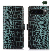 For Google Pixel 10 Pro / 9 Pro Crocodile Top Layer Cowhide Leather Phone Case(Green)