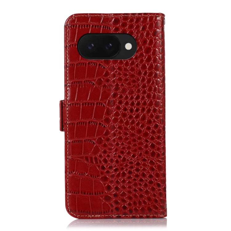 For Google Pixel 9a Crocodile Top Layer Cowhide Leather Phone Case(Red) - Google Cases by PMC TechLife | Online Shopping South Africa | PMC TechLife | Buy Now Pay Later Mobicred
