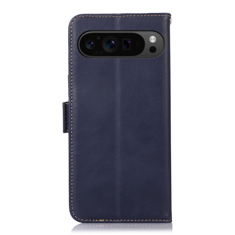 For Google Pixel 9 Pro Crazy Horse Top Layer Cowhide Leather Phone Case(Blue) - Google Cases by PMC TechLife | Online Shopping South Africa | PMC TechLife | Buy Now Pay Later Mobicred