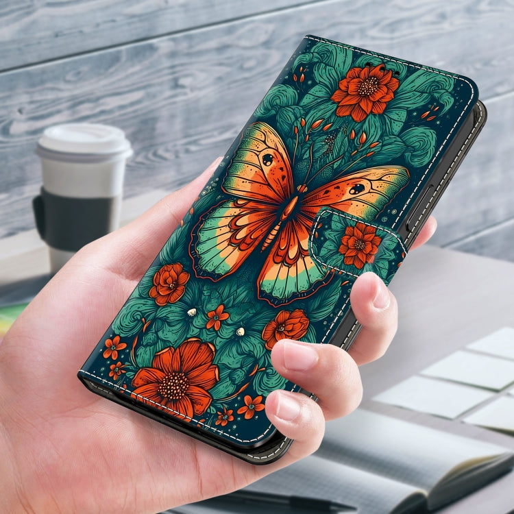 For Google Pixel 9 Crystal Painted Leather Phone case(Flower Butterfly)