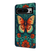 For Google Pixel 9 Pro Crystal Painted Leather Phone case(Flower Butterfly)