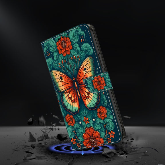 For Google Pixel 9 Pro Crystal Painted Leather Phone case(Flower Butterfly)