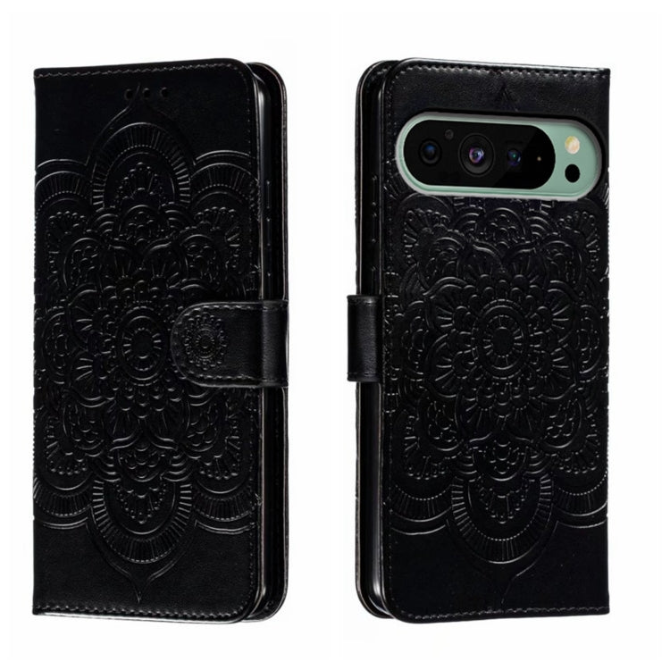For Google Pixel 9 Sun Mandala Embossing Pattern Phone Leather Case(Black) - Google Cases by PMC TechLife | Online Shopping South Africa | PMC TechLife | Buy Now Pay Later Mobicred