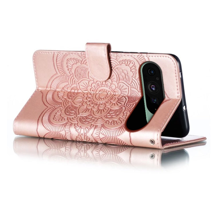 For Google Pixel 9 Sun Mandala Embossing Pattern Phone Leather Case(Rose Gold)
