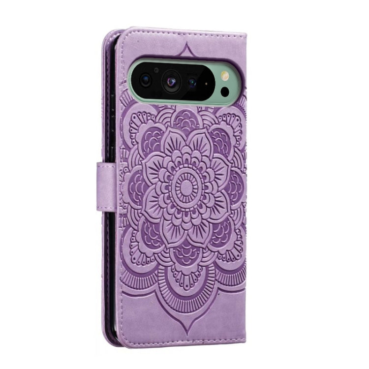 For Google Pixel 9 Sun Mandala Embossing Pattern Phone Leather Case(Purple) - Google Cases by PMC TechLife | Online Shopping South Africa | PMC TechLife | Buy Now Pay Later Mobicred