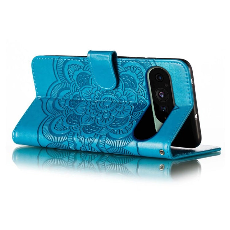 For Google Pixel 9 Sun Mandala Embossing Pattern Phone Leather Case(Blue) - Google Cases by PMC TechLife | Online Shopping South Africa | PMC TechLife | Buy Now Pay Later Mobicred
