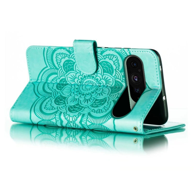 For Google Pixel 9 Sun Mandala Embossing Pattern Phone Leather Case(Green) - Google Cases by PMC TechLife | Online Shopping South Africa | PMC TechLife | Buy Now Pay Later Mobicred