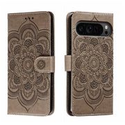 For Google Pixel 9 Pro Sun Mandala Embossing Pattern Phone Leather Case(Grey)