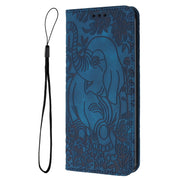 For iPhone 16 Pro Max Retro Elephant Embossed Leather Phone Case(Blue)