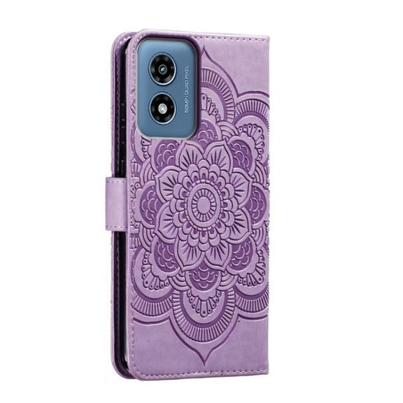 For Motorola Moto G Play 2024 Sun Mandala Embossing Pattern Phone Leather Case(Purple)
