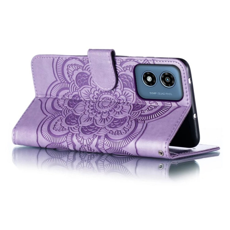 For Motorola Moto G Play 2024 Sun Mandala Embossing Pattern Phone Leather Case(Purple)
