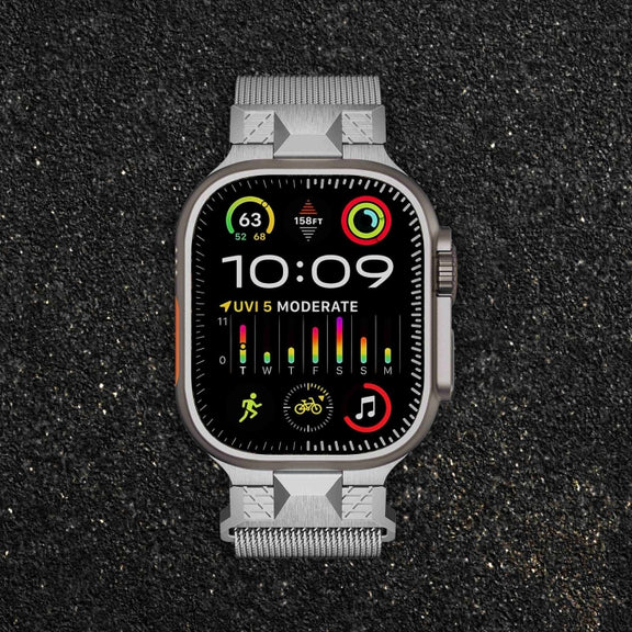 For Apple Watch Ultra 2 49mm Mecha Style Milanese Metal Watch Band(Titanium Silver)