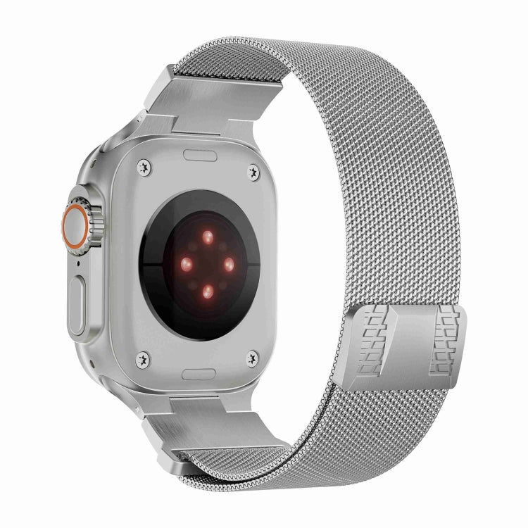 For Apple Watch Ultra 2 49mm Mecha Style Milanese Metal Watch Band(Titanium Silver)