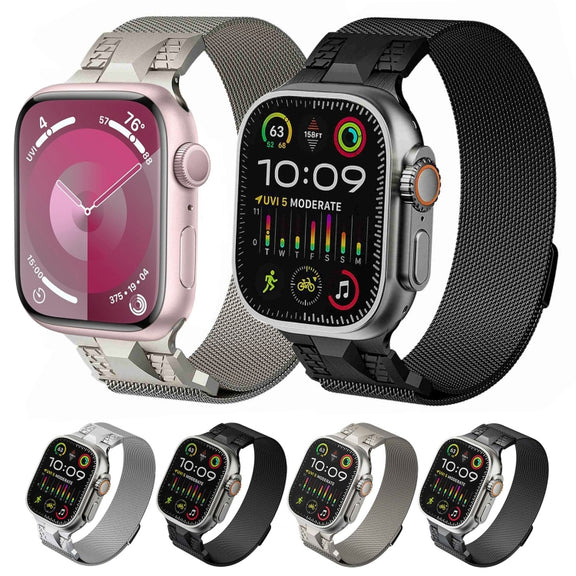 For Apple Watch Ultra 49mm Mecha Style Milanese Metal Watch Band(Titanium Silver)