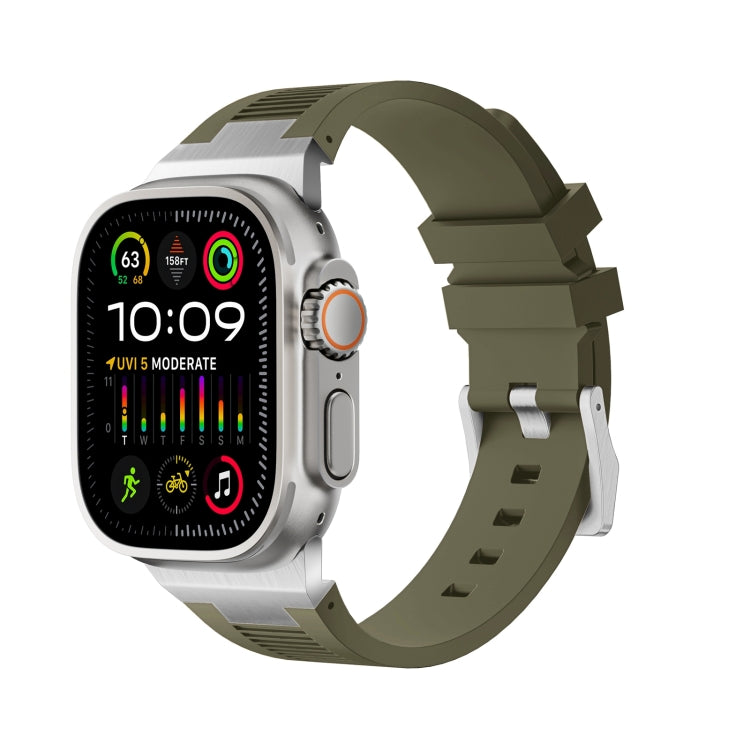 For Apple Watch Ultra 2 49mm Loners Liquid Silicone Watch Band(Silver Green) - Watch Bands by PMC TechLife | Online Shopping South Africa | PMC TechLife | Buy Now Pay Later Mobicred