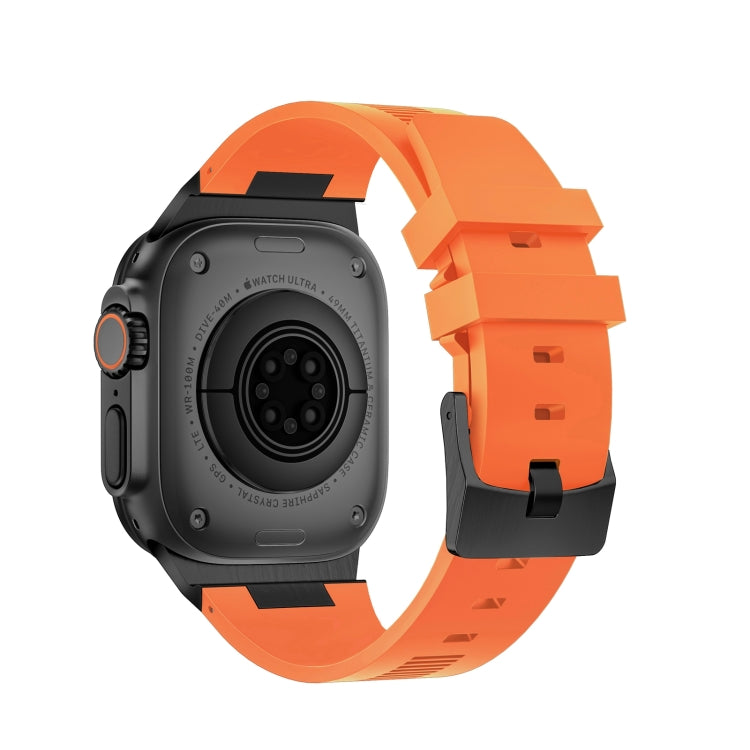 For Apple Watch Series 9 45mm Loners Liquid Silicone Watch Band(Black Orange) - Watch Bands by PMC TechLife | Online Shopping South Africa | PMC TechLife