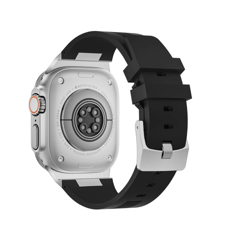 For Apple Watch Series 9 45mm Loners Liquid Silicone Watch Band(Silver Black) - Watch Bands by PMC TechLife | Online Shopping South Africa | PMC TechLife | Buy Now Pay Later Mobicred