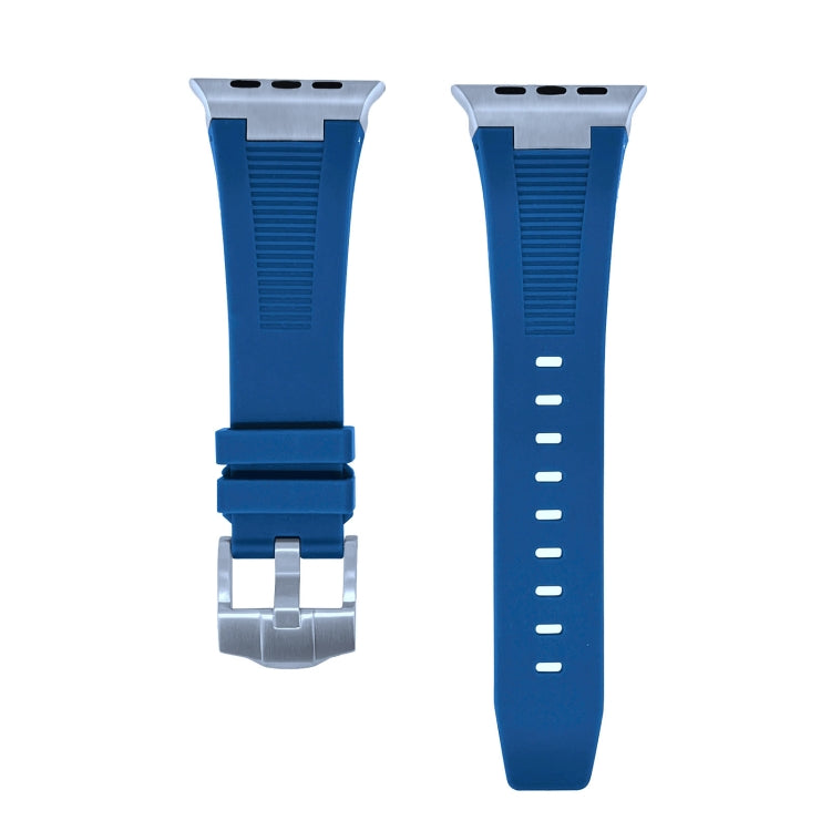 For Apple Watch Series 9 45mm Loners Liquid Silicone Watch Band(Silver Midnight Blue)