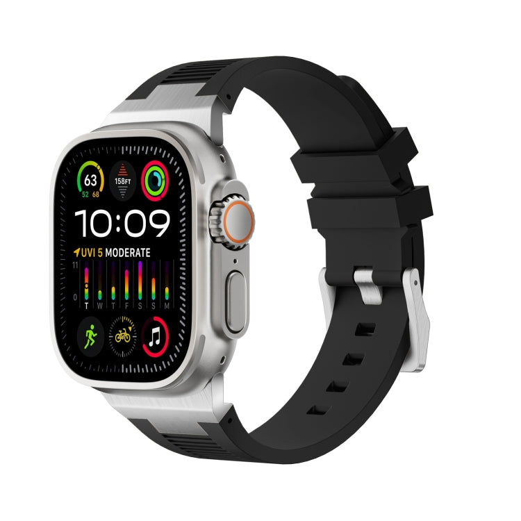 For Apple Watch Ultra 49mm Loners Liquid Silicone Watch Band(Silver Black) - free shipping - PMC TechLife - Order now!