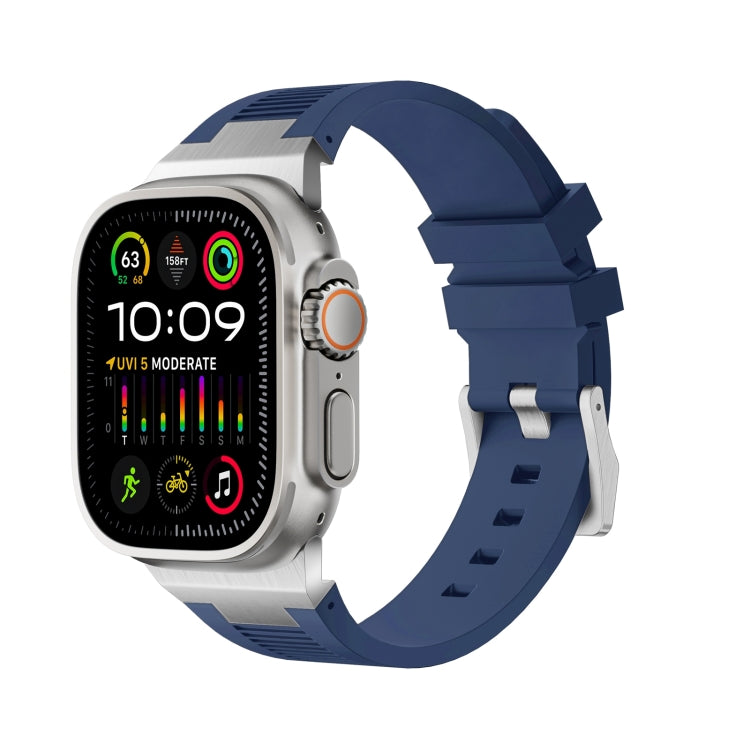For Apple Watch Ultra 49mm Loners Liquid Silicone Watch Band(Silver Midnight Blue) - Watch Bands by PMC TechLife | Online Shopping South Africa | PMC TechLife | Buy Now Pay Later Mobicred