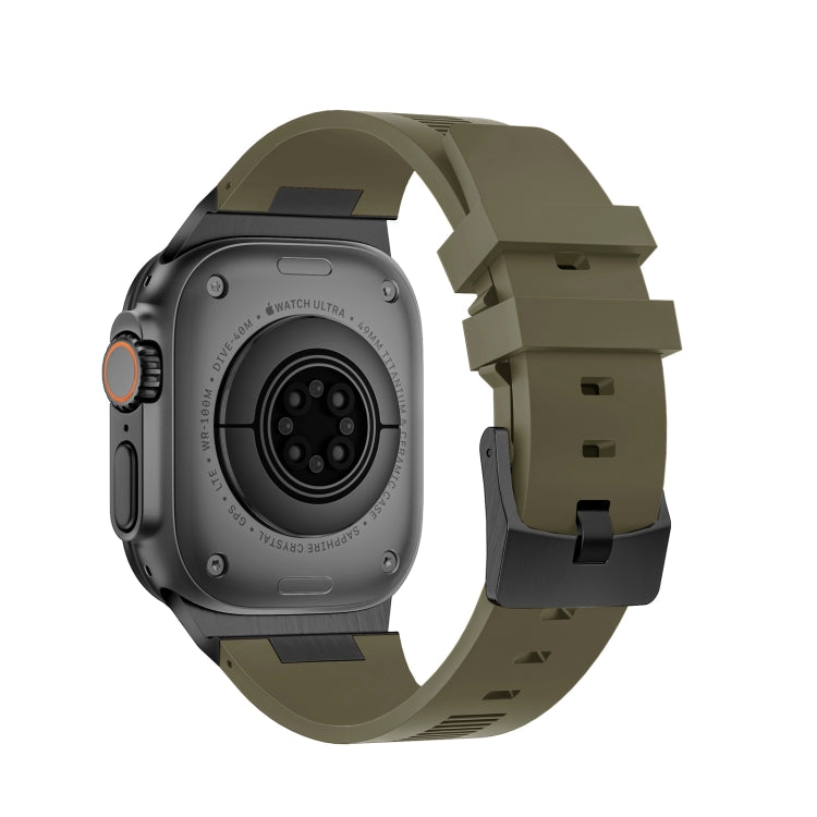 For Apple Watch Series 8 45mm Loners Liquid Silicone Watch Band(Black Green)