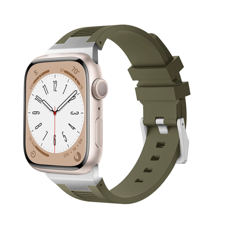 For Apple Watch Series 8 45mm Loners Liquid Silicone Watch Band(Silver Green) - Watch Bands by PMC TechLife | Online Shopping South Africa | PMC TechLife | Buy Now Pay Later Mobicred