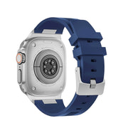For Apple Watch SE 44mm Loners Liquid Silicone Watch Band(Silver Midnight Blue)