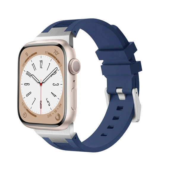 For Apple Watch SE 44mm Loners Liquid Silicone Watch Band(Silver Midnight Blue)