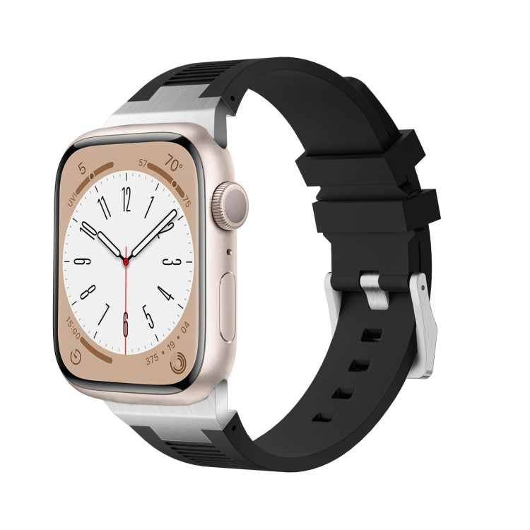 For Apple Watch Series 3 42mm Loners Liquid Silicone Watch Band(Silver Black) - Watch Bands by PMC TechLife | Online Shopping South Africa | PMC TechLife