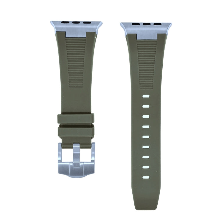 For Apple Watch 42mm Loners Liquid Silicone Watch Band(Silver Green)
