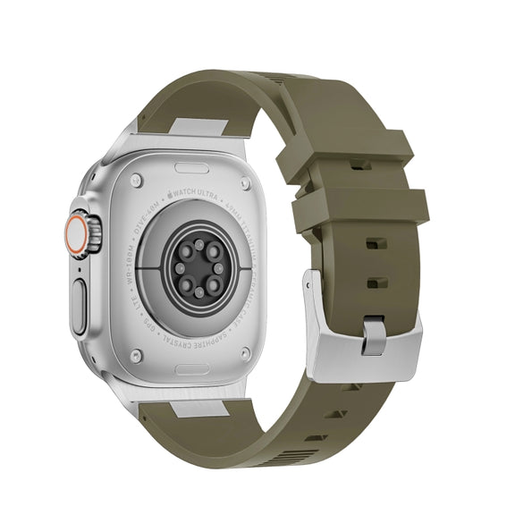 For Apple Watch 42mm Loners Liquid Silicone Watch Band(Silver Green)
