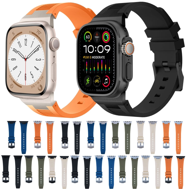 For Apple Watch Series 2 42mm Loners Liquid Silicone Watch Band(Silver Midnight Blue)