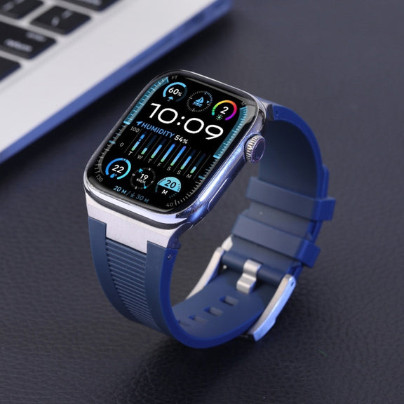 For Apple Watch 42mm Loners Liquid Silicone Watch Band(Silver Green)