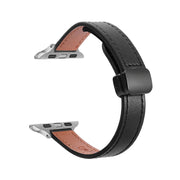 For Apple Watch Ultra 2 49mm Slim Magnetic Buckle Genuine Leather Watch Band(Plain Black)