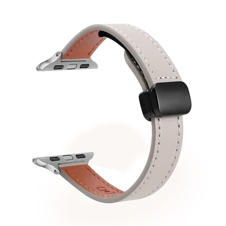 For Apple Watch Series 9 41mm Slim Magnetic Buckle Genuine Leather Watch Band(Plain Grey) - Watch Bands by PMC TechLife | Online Shopping South Africa | PMC TechLife
