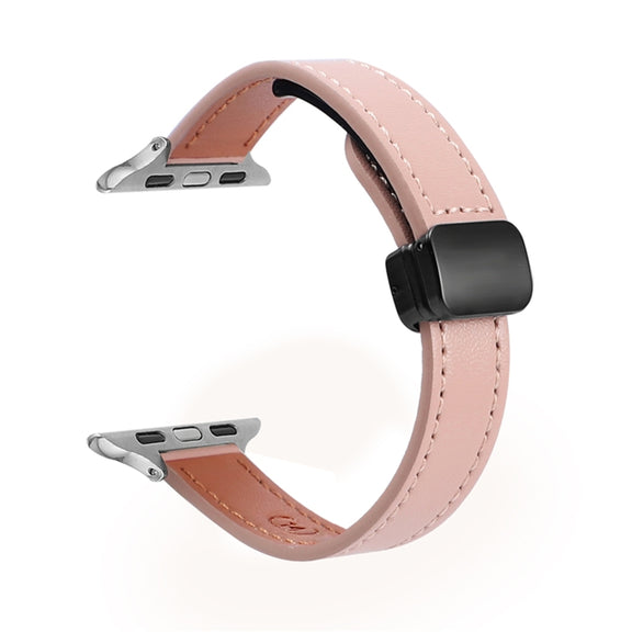 For Apple Watch Ultra 49mm Slim Magnetic Buckle Genuine Leather Watch Band(Plain Pink)